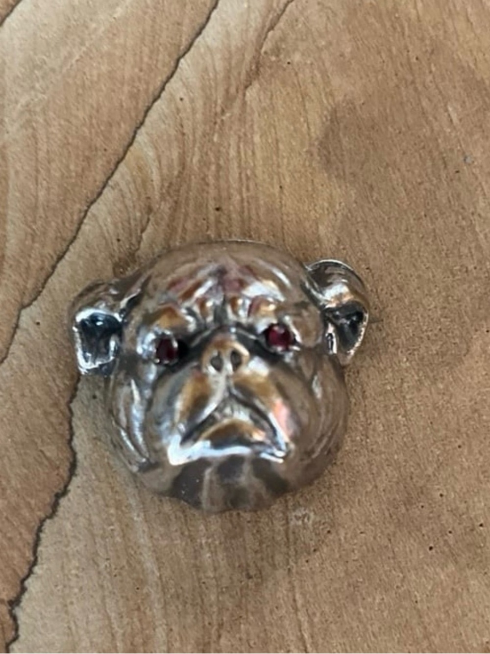 Iconic Bulldog Brooch Unger Brothers Antique Bull Dog Pin Silver Tone RedGem Eye